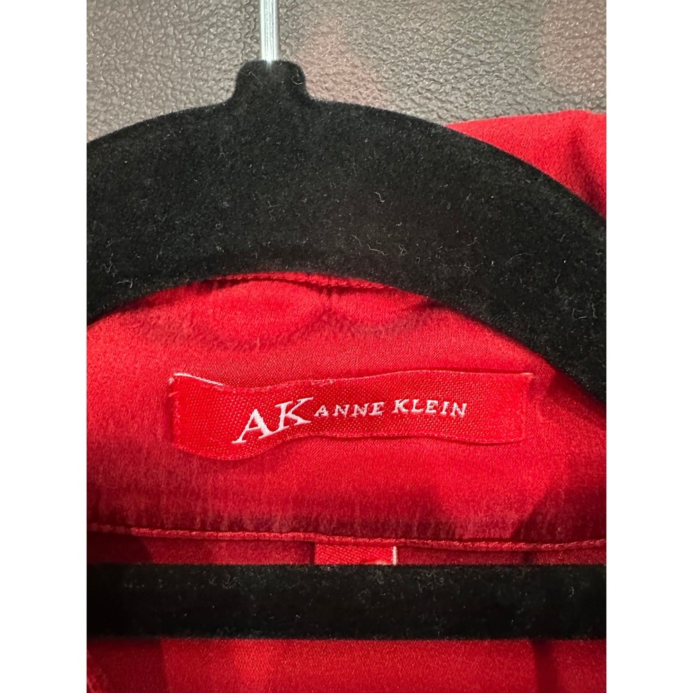 AK Anne Klein Red Silk Blend Hidden Button Down Blouse Long Sleeve Cuffed Shirt - Picture 3 of 9
